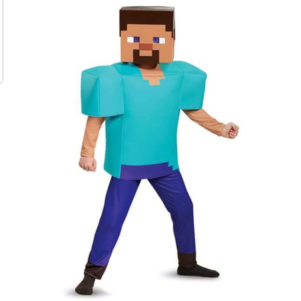 Boys youth large Minecraft Steve Halloween Costume